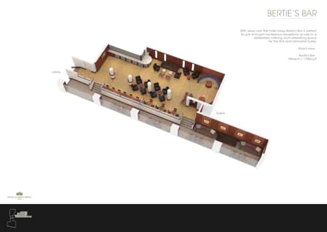 Bertie's Bar event space at Royal Garden Hotel, featuring versatile seating for gatherings.