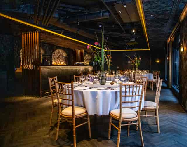 Elegant dining setup at All Event Spaces, ideal for corporate gatherings and exclusive events.