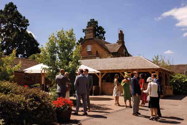 Vibrant outdoor event space at Mythe Barn, ideal for networking and social gatherings.