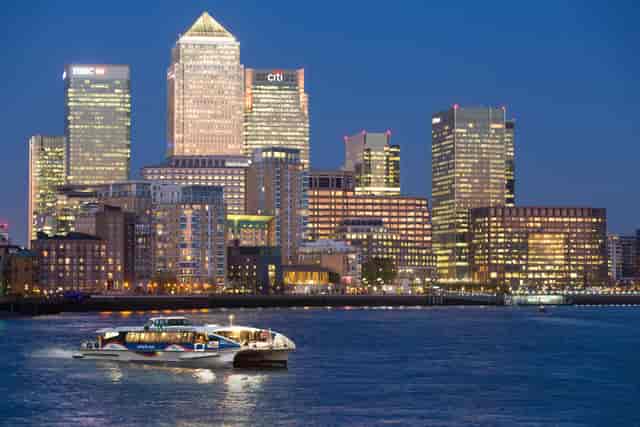 Venus Clipper waterfront skyline at dusk, perfect for corporate events and gala dinners.