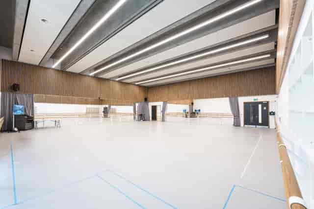 Rehearsal Studios at English National Ballet, spacious dance space with mirrors for workshops.