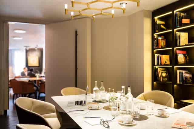 Sophisticated meeting space at The Libraries, featuring elegant decor and ideal for corporate events.