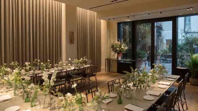 Elegant event space at Petersham Nurseries, ideal for intimate gatherings and upscale dinners.