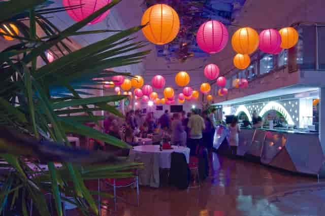 Brighton Dome Foyer Bar with colorful lanterns, ideal for festive events and gatherings.