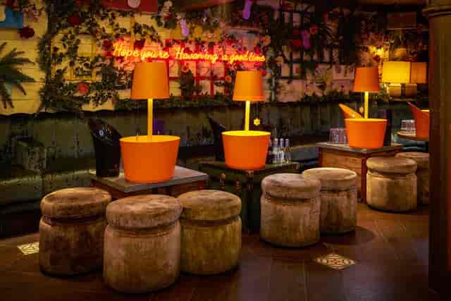 Vibrant Little Havana event space with colorful decor for casual gatherings and mixers.