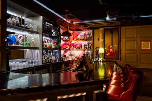 Tape London bar setup with vibrant decor, ideal for networking events and cocktail receptions.