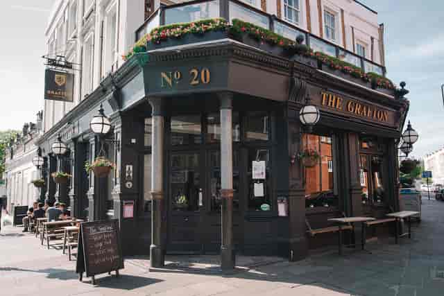 Upstairs at The Grafton pub: classic corner venue for networking events and receptions.