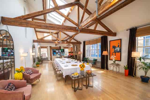 Shoreditch loft venue, dining table, product launch, event space