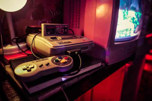 Retro gaming setup with classic console for themed parties and networking events.