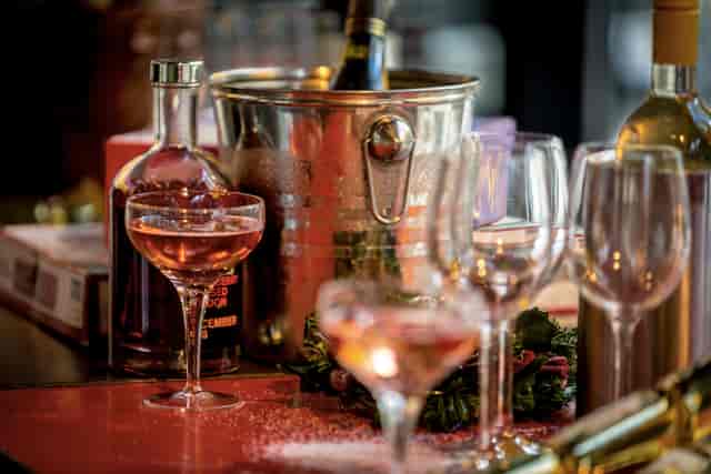 Elegant bar setup with champagne at Village Vanguard for sophisticated events and celebrations.