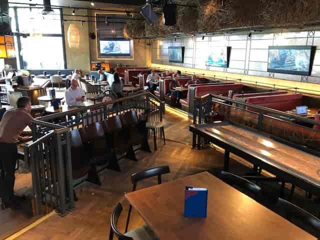 Spacious Sports Lounge in Westwood, ideal for networking events and presentations.