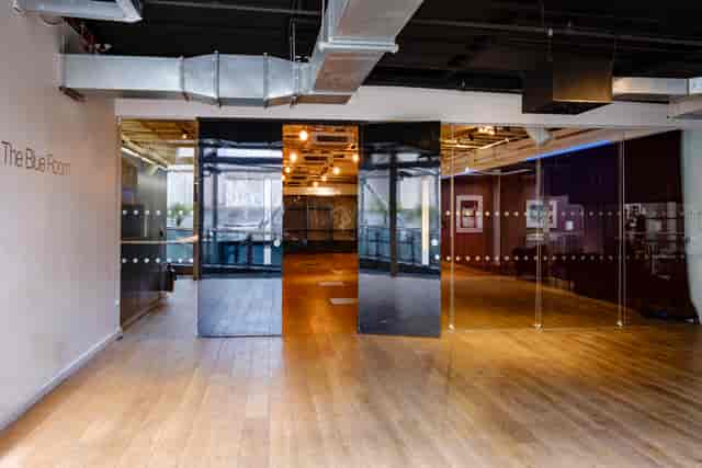 Blue Room at BFI Southbank: modern event space with glass partitions for meetings and workshops.