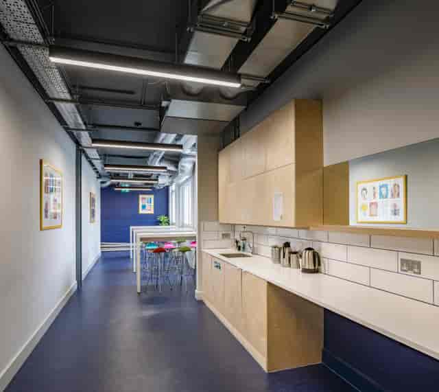 Modern kitchen in event space, ideal for meetings and networking at 175 St John's Street.