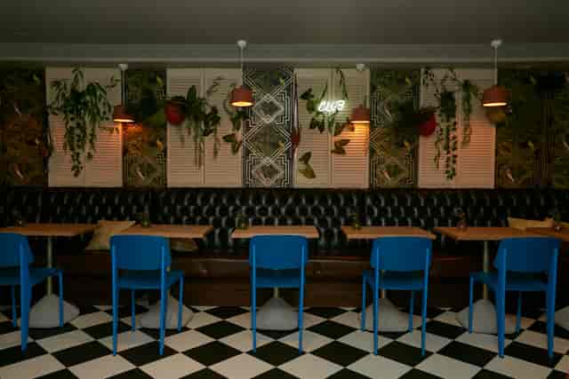 Stylish bar and restaurant with modern decor, ideal for casual meetings and events.