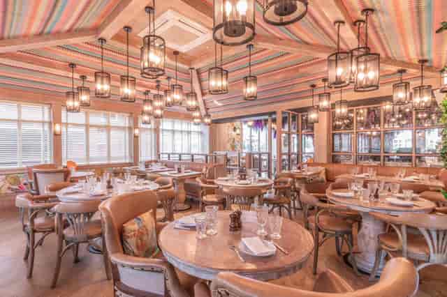 The Orangery in Victors: elegant event space with striped ceilings for corporate events and parties.