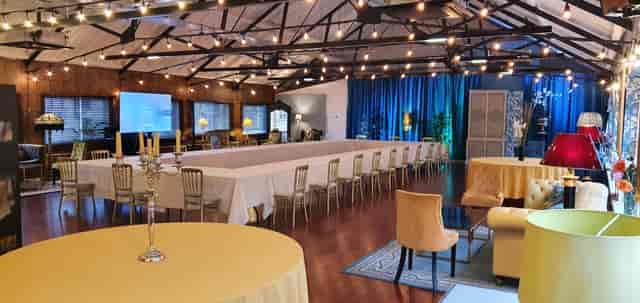 Lumiere Underwood event space, U-table, string lights, product launch, executive retreat