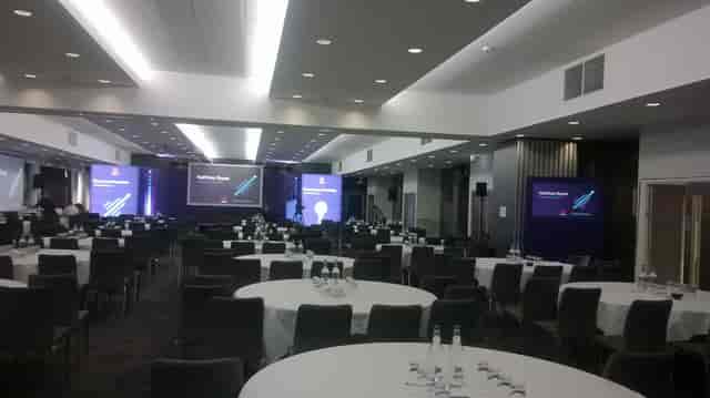 Lansdown Suite at Ashton Gate Stadium, ideal for conferences and banquets with modern setup.