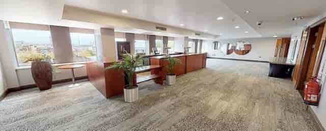 Modern Forest Suite event space with natural light, ideal for meetings and networking.