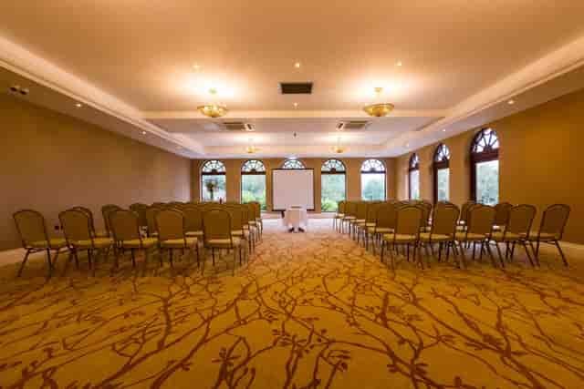 Garden Room at Gleddoch Hotel: bright meeting space for corporate events and workshops.
