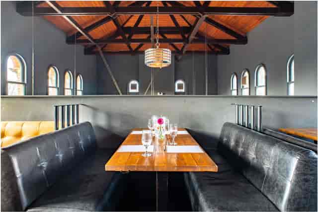 Stylish dining space at The Mezzanine, ideal for events and meetings in Denmark Hill.