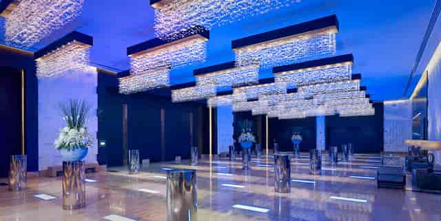 Al Bateen Ballroom at Grand Hyatt Abu Dhabi, elegant chandeliers for upscale events.