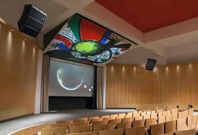 Modern conference room with unique ceiling design at Fundació Joan Miró for events.