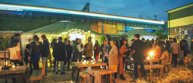 Yurt Cafe outdoor event space with unique tents, ideal for networking and gatherings.