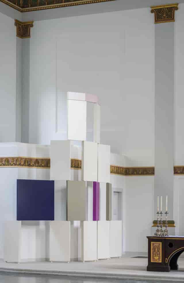 Modern minimalist installation in St John's Church, ideal for events and meetings.