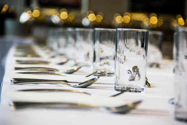 Elegant dining table setup in Hotel La Tour for formal events and corporate functions.