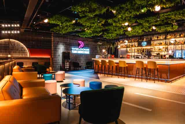 Modern Players Lounge at TOCA Social with vibrant seating for events and gatherings.