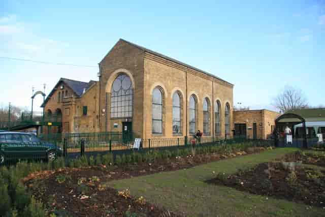 Historic brick venue with arched windows for events in Markfield Beam Engine Museum.