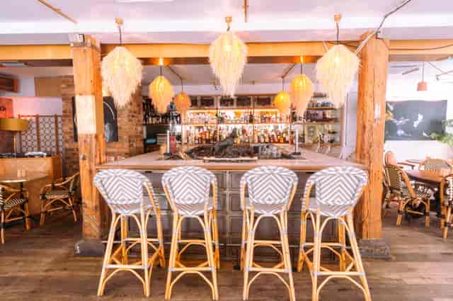 Mala Madre Private Events Space bar with unique lighting for networking and gatherings.
