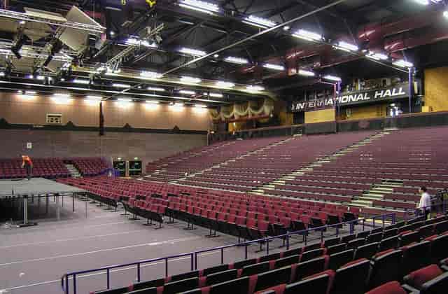 Spacious event venue with tiered seating at The Brentwood Centre for conferences and performances.