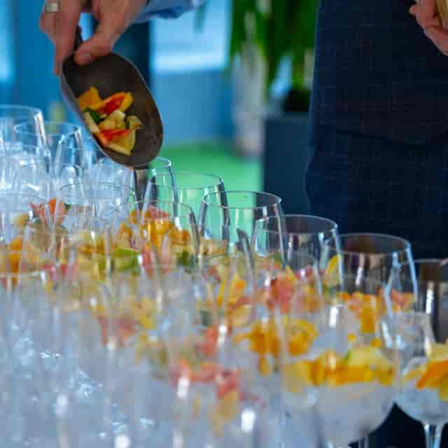 "Vibrant fruit salad display at John Rylands Rooftop for networking events and receptions."