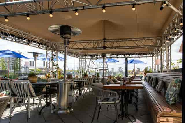 Stylish Roof Terrace at Enderby House for upscale outdoor events with scenic views.