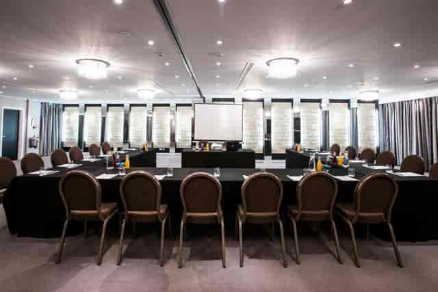 Crystal Room at Winchester Hotel: U-shaped meeting setup for corporate events.