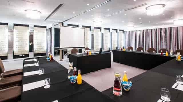The Crystal Room at Winchester Hotel, U-shaped meeting setup for professional events.
