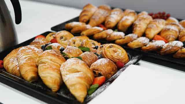 Freshly baked pastries in Principia Suite, Gravity MAX Wandsworth for events and networking.