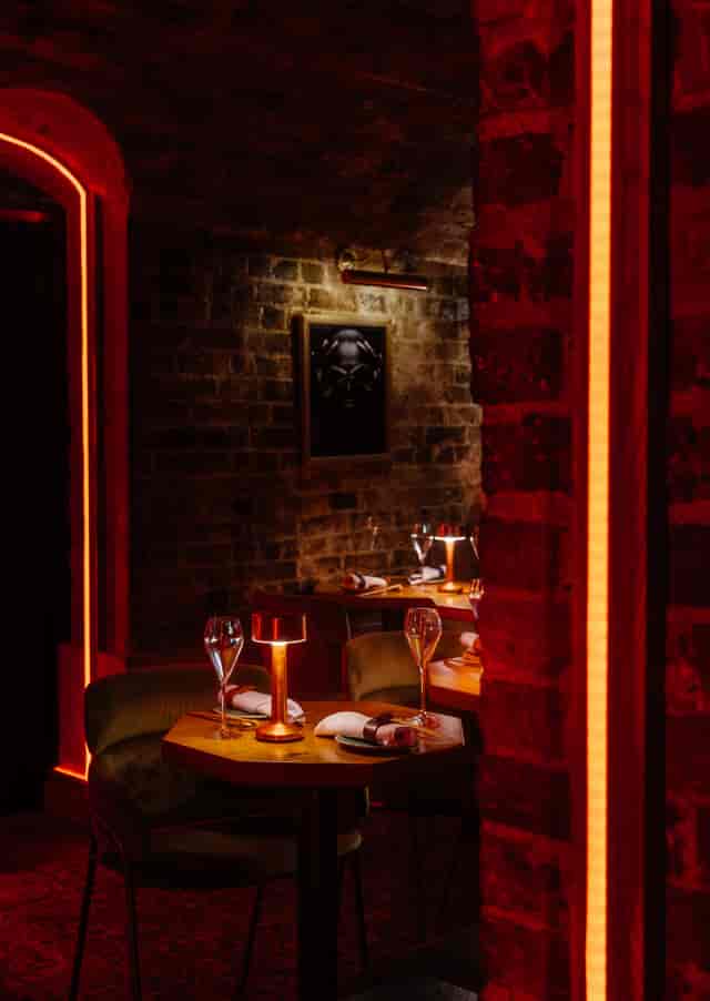 Intimate dining space with elegant decor for private events and upscale gatherings.