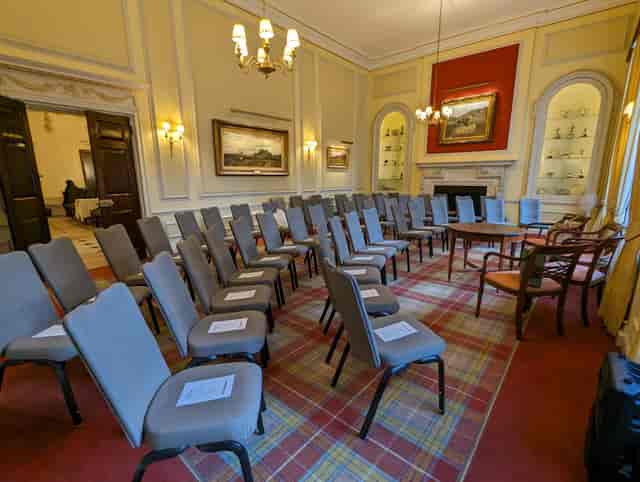 Historic club meeting room, fireplace, executive briefing, VIP reception