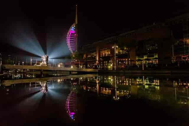 Spinnaker Tower View Deck 2 at night, vibrant venue for events and receptions.