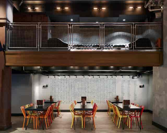 Modern event space at Clinton Hall with vibrant seating for gatherings and meetings.