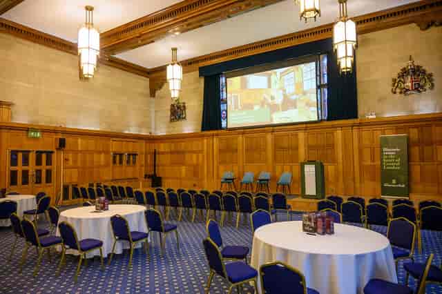 Great Hall in The Insurance Hall, elegant wooden paneling, ideal for corporate events.
