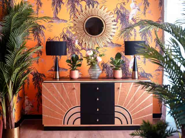 Art Deco Gatsby-style event foyer and sophisticated branded photo backdrop.