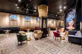 Stylish event space with elegant decor, perfect for networking and gatherings.