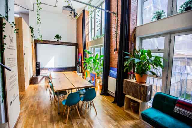 Bright meeting space at House of Transformation, ideal for workshops and team sessions.