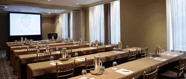 Grand Ballroom at The Plaza, NYC: elegant meeting setup for corporate events.