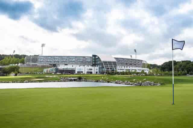 Ageas Ballroom at Hilton, modern venue for corporate events with scenic golf course views.