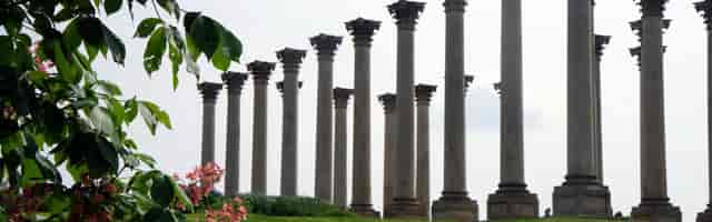 Elegant columns in North Patio, National Arboretum, ideal for outdoor events and ceremonies.