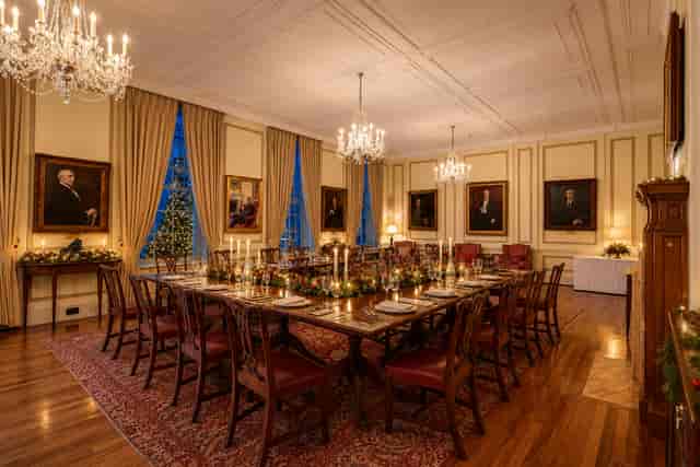 Elegant board table in The Inner Temple Drawing Room for executive dinners and formal events.